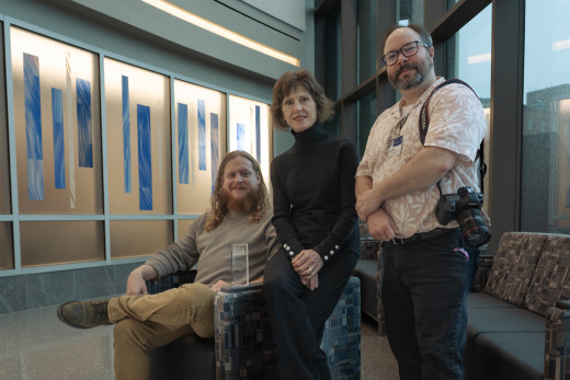 Corey Thrasher, Linda Staley and Scott Yates with silver ADDY award