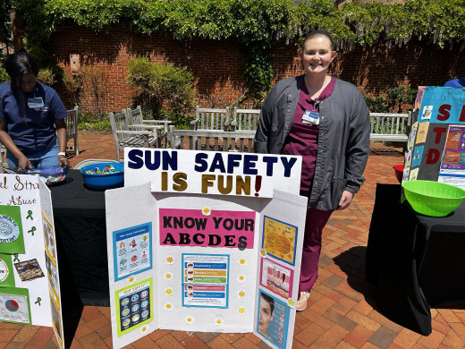 Infection Preventionist, Lindsay Maus handed out sunscreen samples and educated students on how to be safe in the sun.  