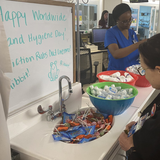 Sink cart team used to hand out candy, sanitizer, lotion and prizes