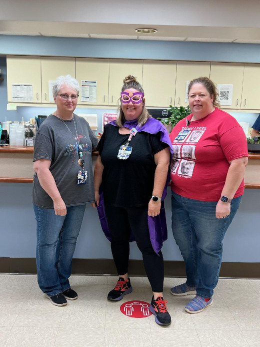 Superhero Trio Dorothy Farris, LPN Jamie Frazier, RN , Amber Hovencamp, LPN