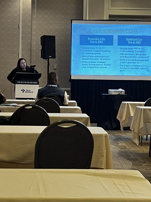 Ottilia Lewis presenting to EMS and other first responders on barriers and lifesaving trauma tips at the 11th Annual Distracted Driving Summit in Richmond, VA