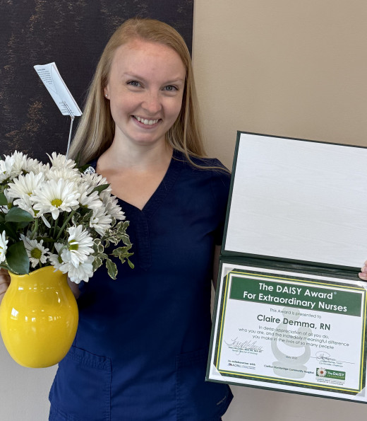 Claire Demma receives DAISY Award for going above and beyond to recreate a beautiful memory for a Hospice Patient and their family.