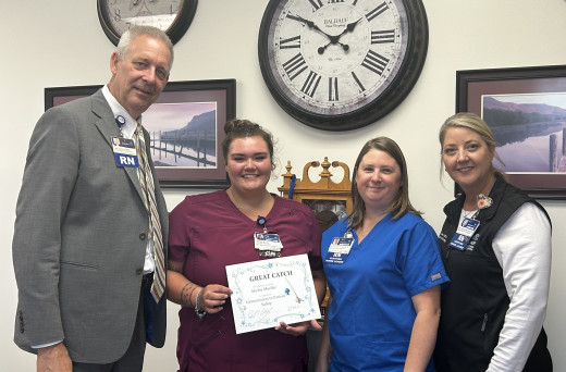 L-R Carl Cline, VP and Hospital Administrator, CFMH, Shelby Mueller, CA, Amanda Robertson, Unit Director, and Tracy McCown, Sr. Director of Nursing.