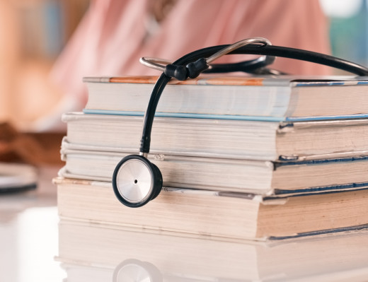 stethoscope and books