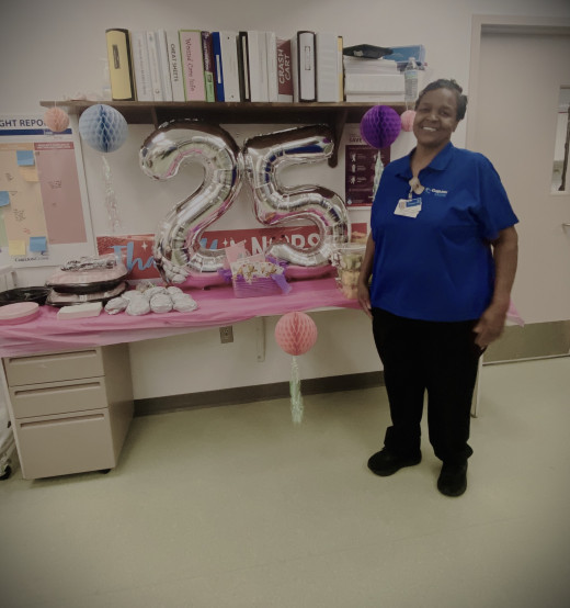 Denese enjoyed a wonderful breakfast and gifts from her family in peds/picu