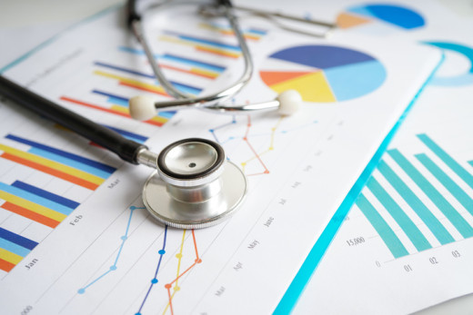 stethoscope and financial charts