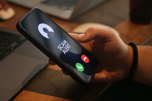 phone with incoming call that says scam alert