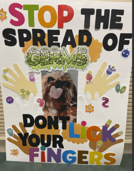 Franklin Carilion Clinic Family Medicine on South Main came through with not one but two fantastic entries — first, a heartwarming puppy-themed poster reminding everyone: don’t lick your fingers — stop the spread of germs! 🐾