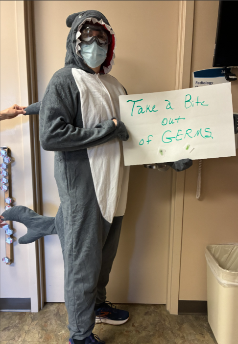 In Giles, the Imaging team’s mascot is making waves — literally — with their “Be a Shark: Take a Bite Out of Germs” message, a fintastic reminder that infection prevention takes a strong bite!