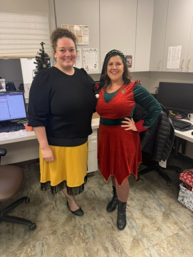Favorite Holiday Characters - Krista (leg lamp) & Kelly (Jovie from Elf)