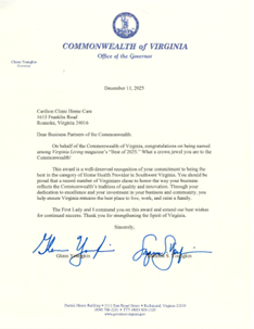 Congratulatory Letter from Governor and First Lady Youngkin