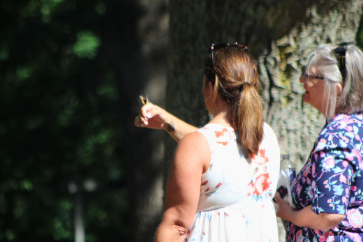 Two women at the butterfly release. 