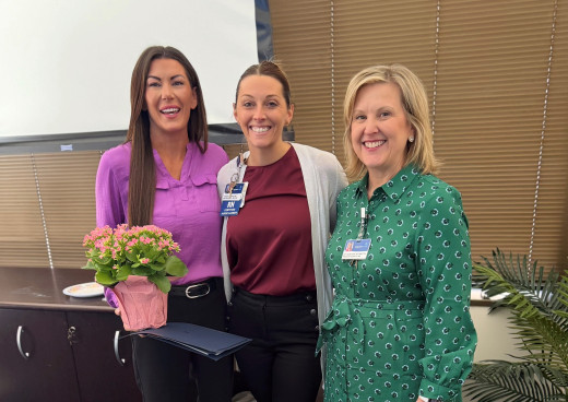 Impact Award Winner, Brandlene Ratcliffe,  with VP of Oncology, Lindsay Collins, and Oncology Service Line Senior Director, Beth Bankston