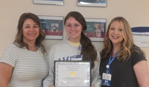 L to R:  Kristie Williams, Hospital President, Alania McKlarney, RN, Tara French OPS Manager