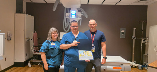 Pictured L to R:  Jennifer Collins, Imaging Manager, Chris Stephens, CT Tech, Mark Adkins, Imaging Supervisor