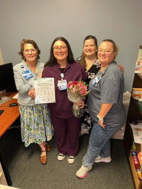 Hali Pino, BSN RN, AMB-BC is being recognized by Carilion Clinic Sr Dir of Ambulatory Nursing (Colette Carver), Director, Nursing Practice, Ambulatory Clinical Operations (Dedria Sowder), RN Practice Supervisor (Gidget Bryant), for her achievement.