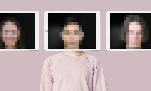 pixellated faces on an ipad